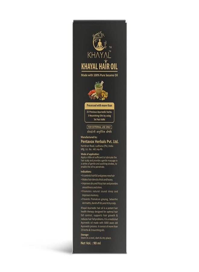 Khayal Hair Oil - 90ml (Pack of 3) | No Mineral Oil | No Chemical | 100% Ayurvedic Product | Taila Pak Vidhi | 100% Pure Sesame Oil base used | Increases Hair Growth | Stops Hairfall - Image 3