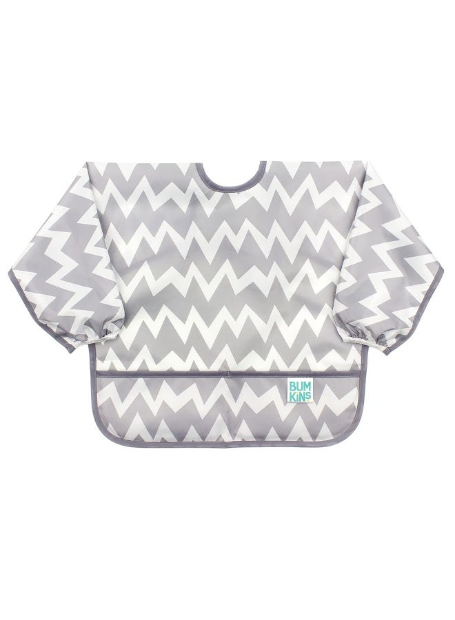 Bumkins Sleeved Bib for Girl or Boy, Baby and Toddler for 6-24 Mos, Essential Must Have for Eating, Feeding, Baby Led Weaning Supplies, Long Sleeve Mess Saving Food Catcher, Soft Fabric, Gray Chevron - Image 1