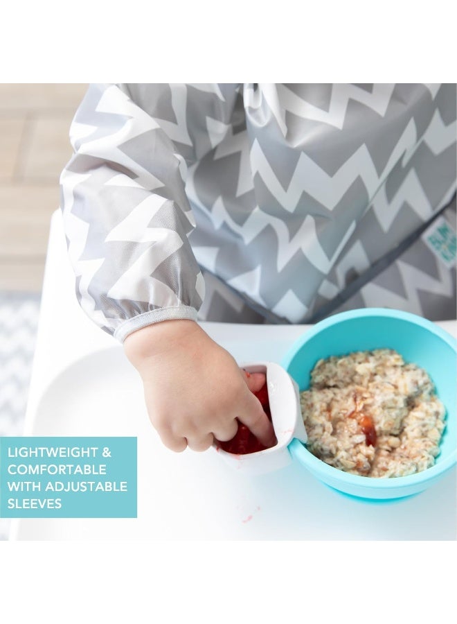 Bumkins Sleeved Bib for Girl or Boy, Baby and Toddler for 6-24 Mos, Essential Must Have for Eating, Feeding, Baby Led Weaning Supplies, Long Sleeve Mess Saving Food Catcher, Soft Fabric, Gray Chevron - Image 4