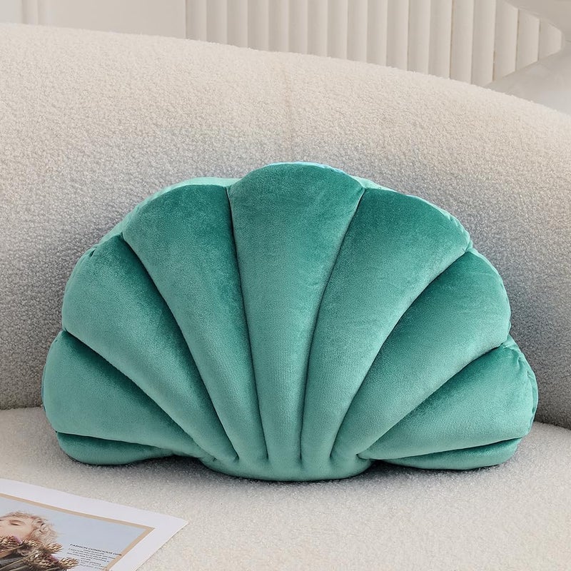 XIAIJIA Seashell Decorative Pillow Shell Shaped Throw Pillow 3D Insert Beach Pillow Soft Velvet Pillow Sea Ocean Decoration Couch Bed Pillow Cushions(Teal,18 X 13 inch) - Image 1