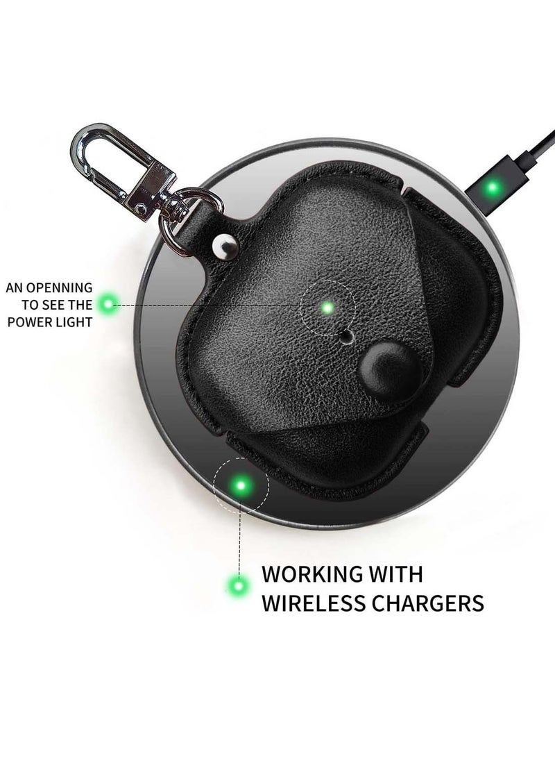 Wtech - Apple Airpods 4 Genuine Leather Vintage Portable Shockproof Protective Cover With Loss Prevention Clip - Black - Image 1