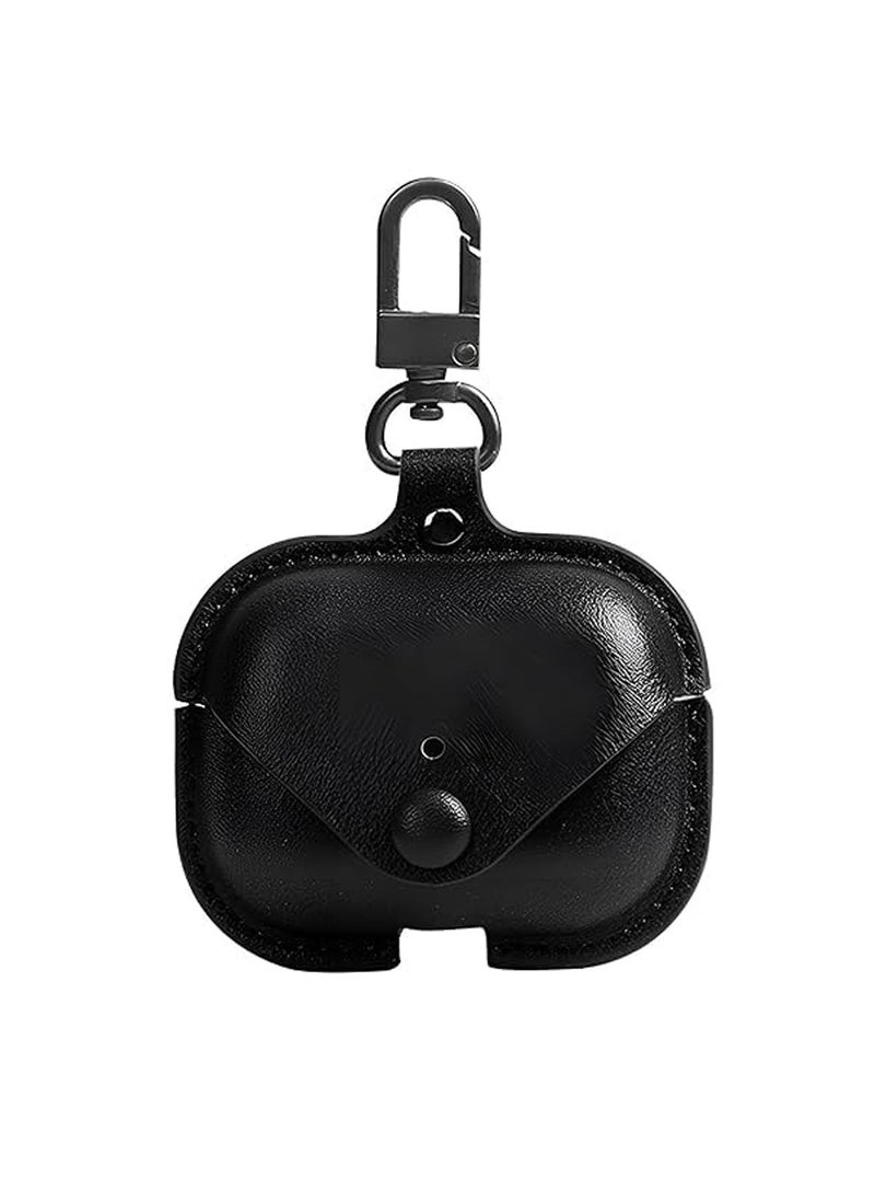Wtech - Apple Airpods 4 Genuine Leather Vintage Portable Shockproof Protective Cover With Loss Prevention Clip - Black - Image 1