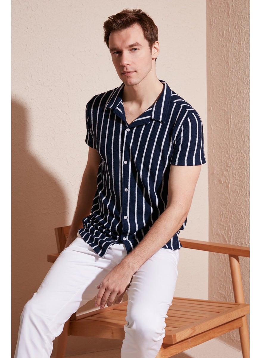 Buratti - Striped Cotton Blend Short Sleeve Open Collar Regular Fit Shirt Men's Shirt CF24S117664 - Image 1