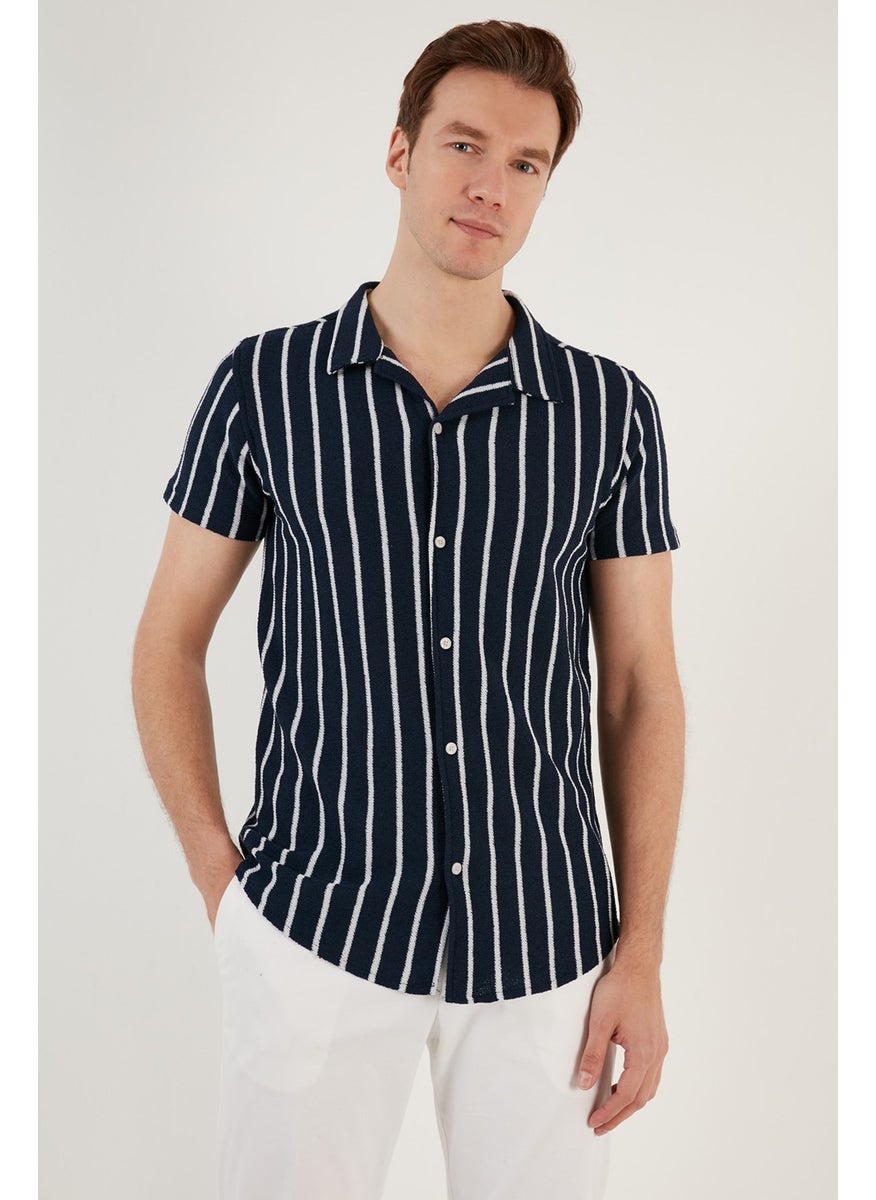 Buratti - Striped Cotton Blend Short Sleeve Open Collar Regular Fit Shirt Men's Shirt CF24S117664 - Image 1