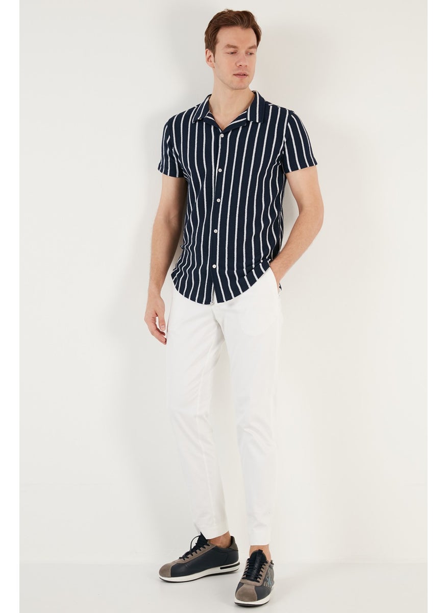 Buratti - Striped Cotton Blend Short Sleeve Open Collar Regular Fit Shirt Men's Shirt CF24S117664 - Image 1