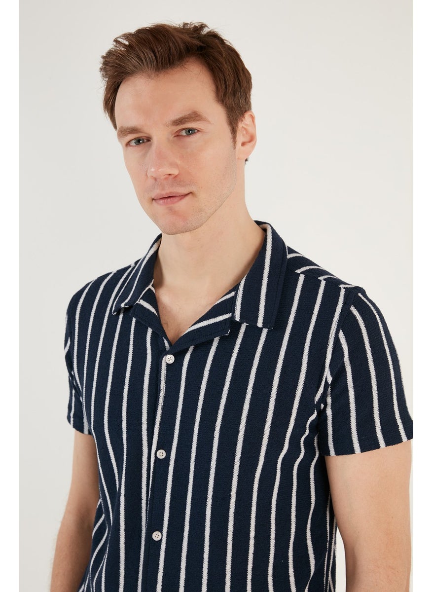 Buratti - Striped Cotton Blend Short Sleeve Open Collar Regular Fit Shirt Men's Shirt CF24S117664 - Image 1