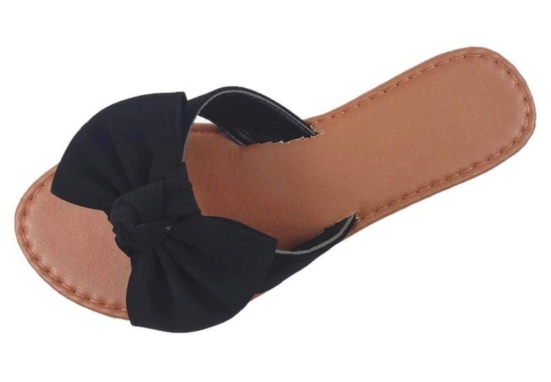 Tiara Slip On Sandal Slide Flat with Knot Bow, Black, 8.5 - Image 1