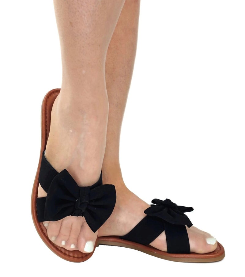 Tiara Slip On Sandal Slide Flat with Knot Bow, Black, 8.5 - Image 2