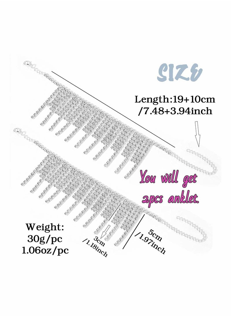 SYOSI - Boho Tassels Ankle Bracelet Crystal Anklets Glitter Rhinestone Tennis High-heeled Foot Chain Wedding Body Jewelry Accessories for Women and Girls (2PCS) - Image 1