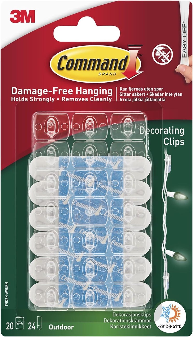 Command Decorating Clips, Pack of 20 Mini Hooks and 24 Small Adhesive Strips - Image 1