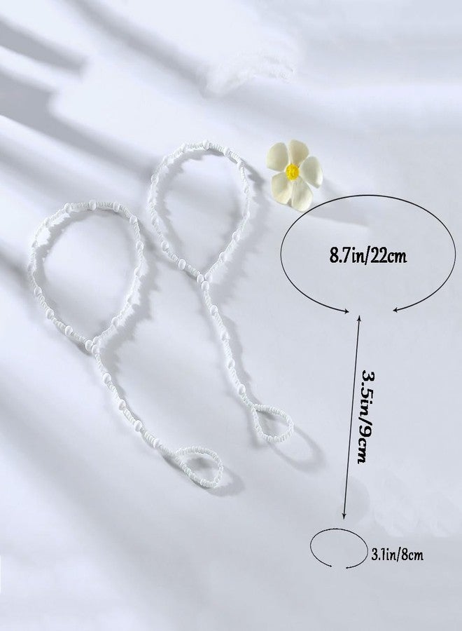 Aularso Beaded Barefoot Sandals Boho Ankle Bracelets Pearl Toe Ring Foot Chain Beach Foot Chain for Women (White)(2PCS) - Image 5