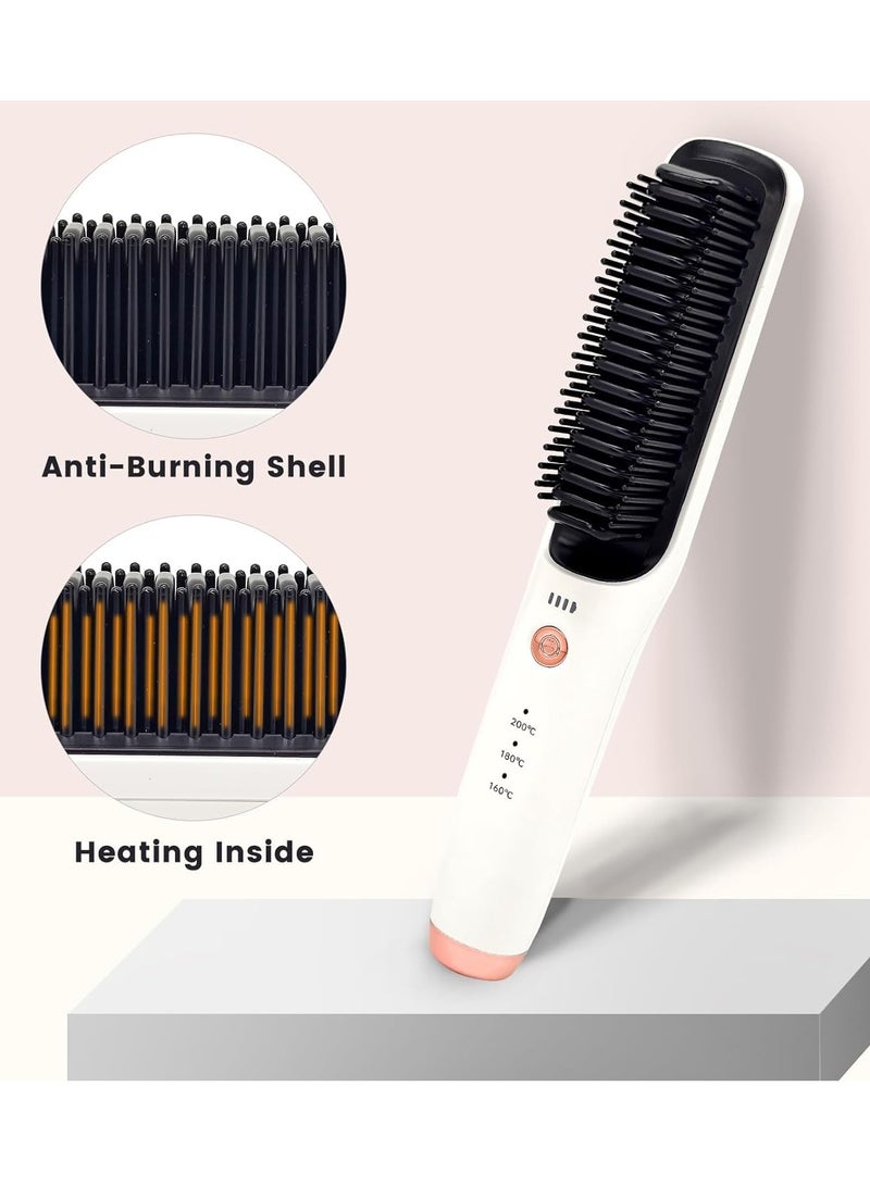 Excefore Cordless Hair Straightener Brush, Portable Straightening Brush, Long-Life Battery with USB-C Rechargeable, Anti-Scald, Portable for Travel, Hot Comb Hair Straightener for Women(Bright White) - Image 5