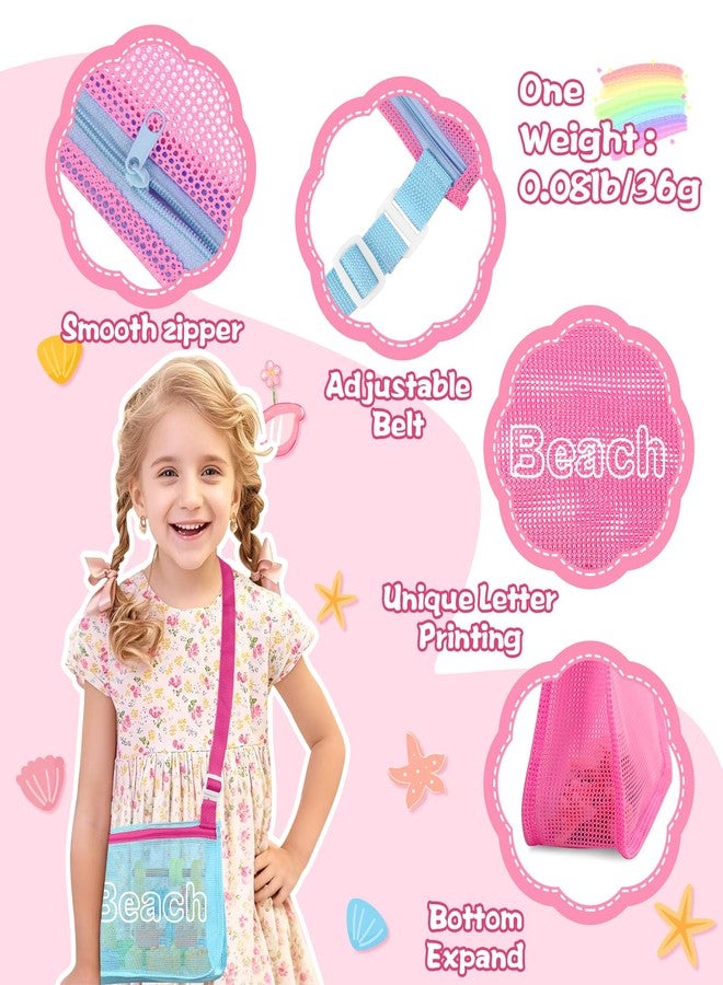 حقيبة شاطئ للأطفال مكونة من 3 قطع على شكل حرف صدفة، حقيبة شاطئ شبكية بسحاب من الصدف، حقيبة لجمع الأصداف مع أشرطة قابلة للتعديل، ألعاب رملية، ملحقات سباحة، هدية للبنات والأولاد والمراهقين (الشاطئ) - Image 3