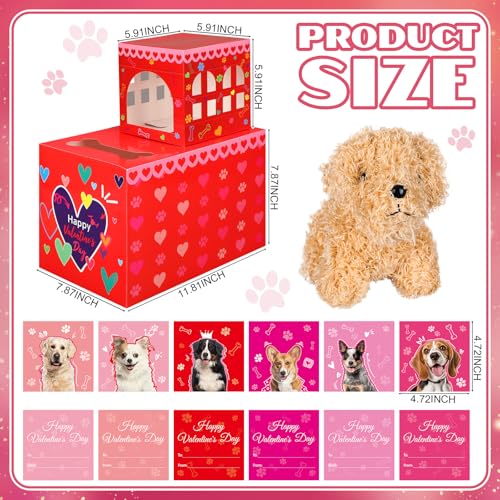 Leitee 2 Pcs DIY Valentines Mailbox Craft with 24pcs Valentines Greeting Puppy Doll Valentines Day Card Exchange Dog Puppy Mailbox for Classroom Exchange Gift Game Valentines Day School Party Favors - Image 5