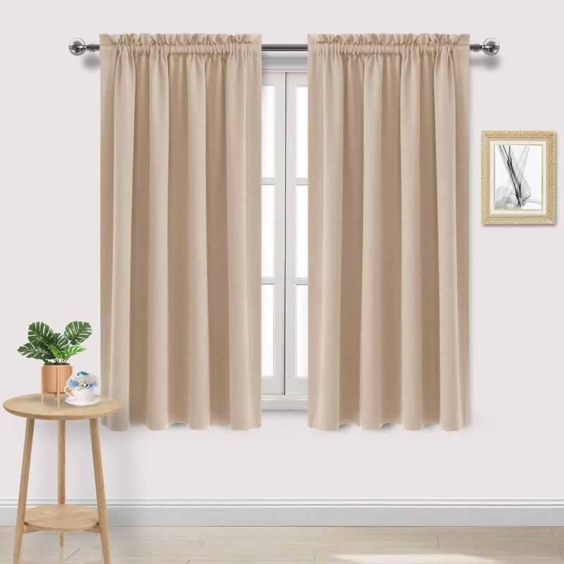 DWCN Blackout Curtains Room Darkening Thermal Insulated Bedroom Curtains Window Curtain Panels 52 x 63 inches Long Set of 2 Beige Rod Pocket Drapes