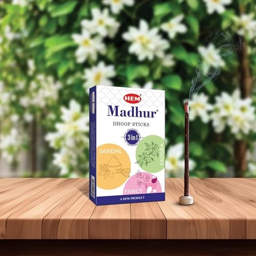 HEM Madhur 3-in-1 Bambooless Dhoop Sticks | Charcoal-Free | Sandal, Mogara & Fancy Fragrances | Approx. 32 Sticks | Long-Lasting Aroma | Sacred Rituals, Meditation, Relaxation | Burns 35-40 Min | 100g - Image 3