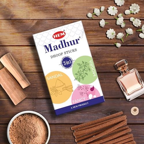 HEM Madhur 3-in-1 Bambooless Dhoop Sticks | Charcoal-Free | Sandal, Mogara & Fancy Fragrances | Approx. 32 Sticks | Long-Lasting Aroma | Sacred Rituals, Meditation, Relaxation | Burns 35-40 Min | 100g - Image 2