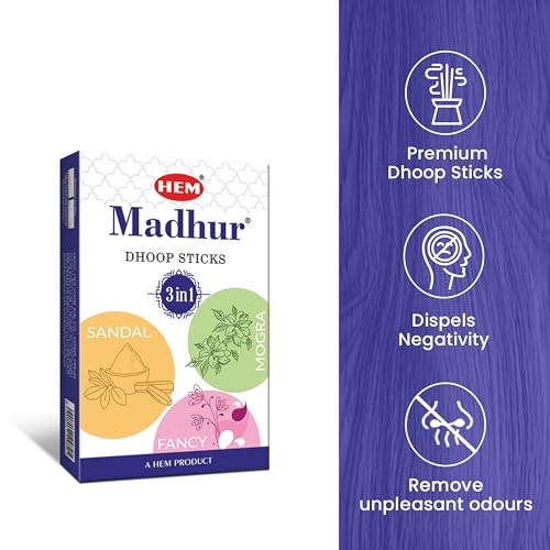 HEM Madhur 3-in-1 Bambooless Dhoop Sticks | Charcoal-Free | Sandal, Mogara & Fancy Fragrances | Approx. 32 Sticks | Long-Lasting Aroma | Sacred Rituals, Meditation, Relaxation | Burns 35-40 Min | 100g - Image 4