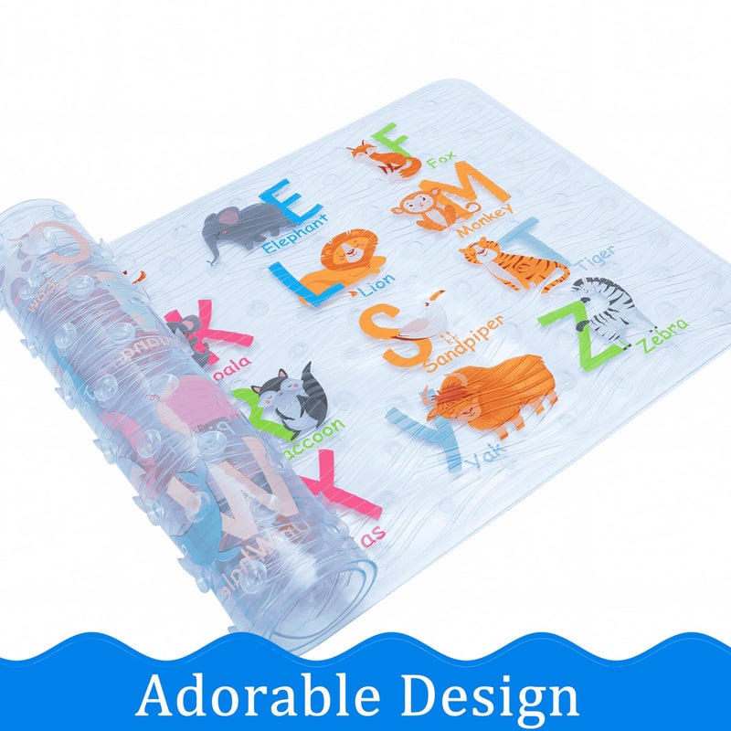 BEEHOMEE Bath Mats for Tub Kids,Baby Toddler - Large Cartoon Non-Slip Bathroom Bathtub Anti-Slip Shower Mats for Floor 35x15,Machine Washable XL Size Bathroom Mats (Alphabet) - Image 3