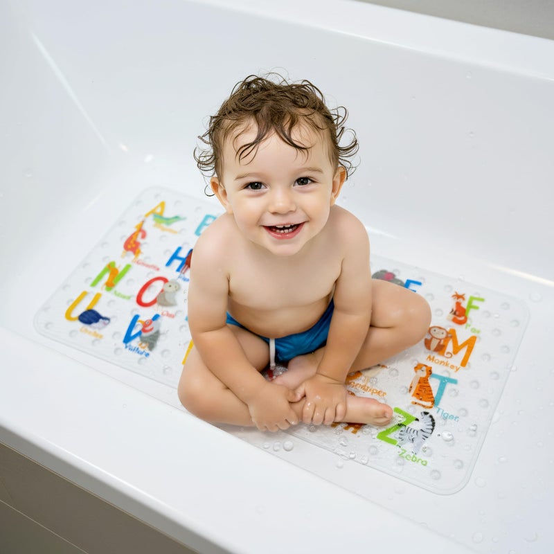 BEEHOMEE Bath Mats for Tub Kids,Baby Toddler - Large Cartoon Non-Slip Bathroom Bathtub Anti-Slip Shower Mats for Floor 35x15,Machine Washable XL Size Bathroom Mats (Alphabet) - Image 2