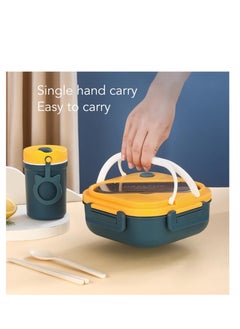 Excefore Bento Lunch Box, Portable Bento Box with Soup Cup Chopsticks Spoon, Reusable Lunch Containers, Microwaveable, Suitable for Office Outdoor Picnic (Blue)  - Image 4