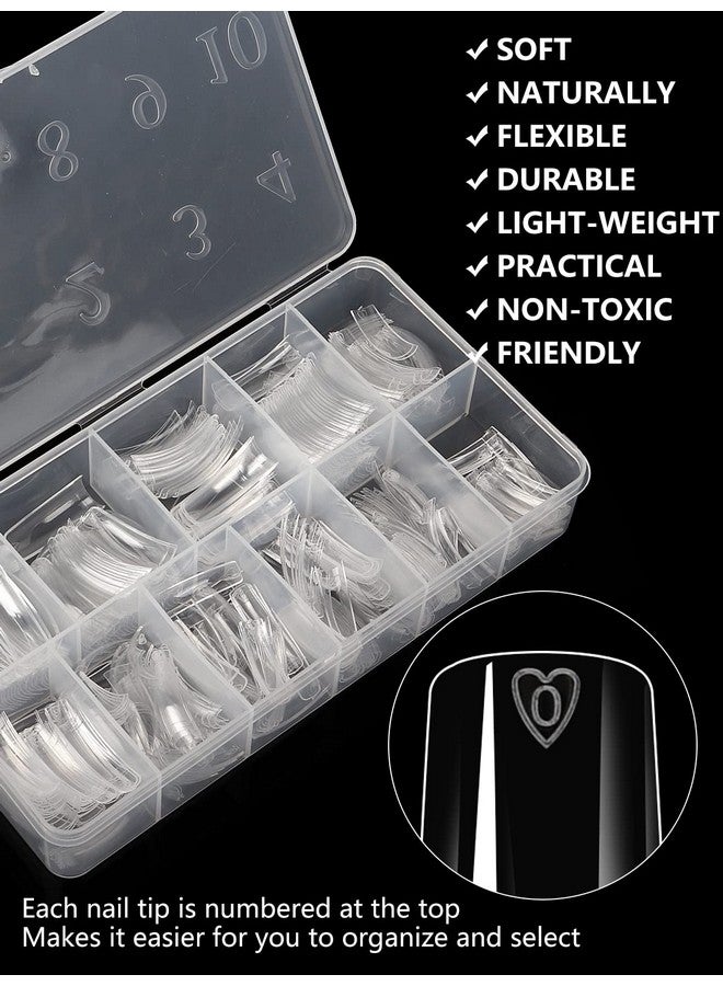 Yokilly Clear Coffin Nails Tips 550Pcs Long C Curved Nail Tips For Acrylic Nails Professional Half Cover Square Soft Gel Fake Nail Tips For Dip Powder Nail Salons And Diy Nail Art - Image 2