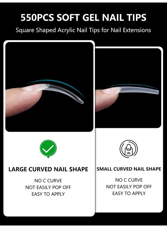 Yokilly Clear Coffin Nails Tips 550Pcs Long C Curved Nail Tips For Acrylic Nails Professional Half Cover Square Soft Gel Fake Nail Tips For Dip Powder Nail Salons And Diy Nail Art - Image 3