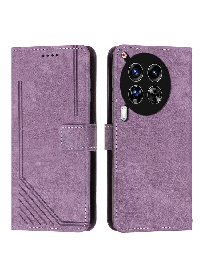 جرين تايجر جراب هاتف جلدي بنمط مخطط لهاتف Tecno Camon 30 Premier مع حبل طويل (أرجواني)