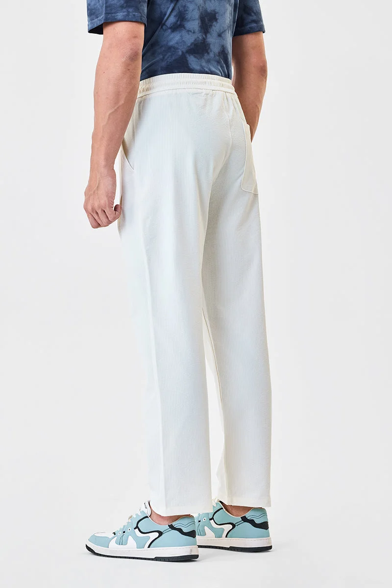 SNITCH Off White Textured Relaxed Fit Trousers for Men | Best Price UAE
