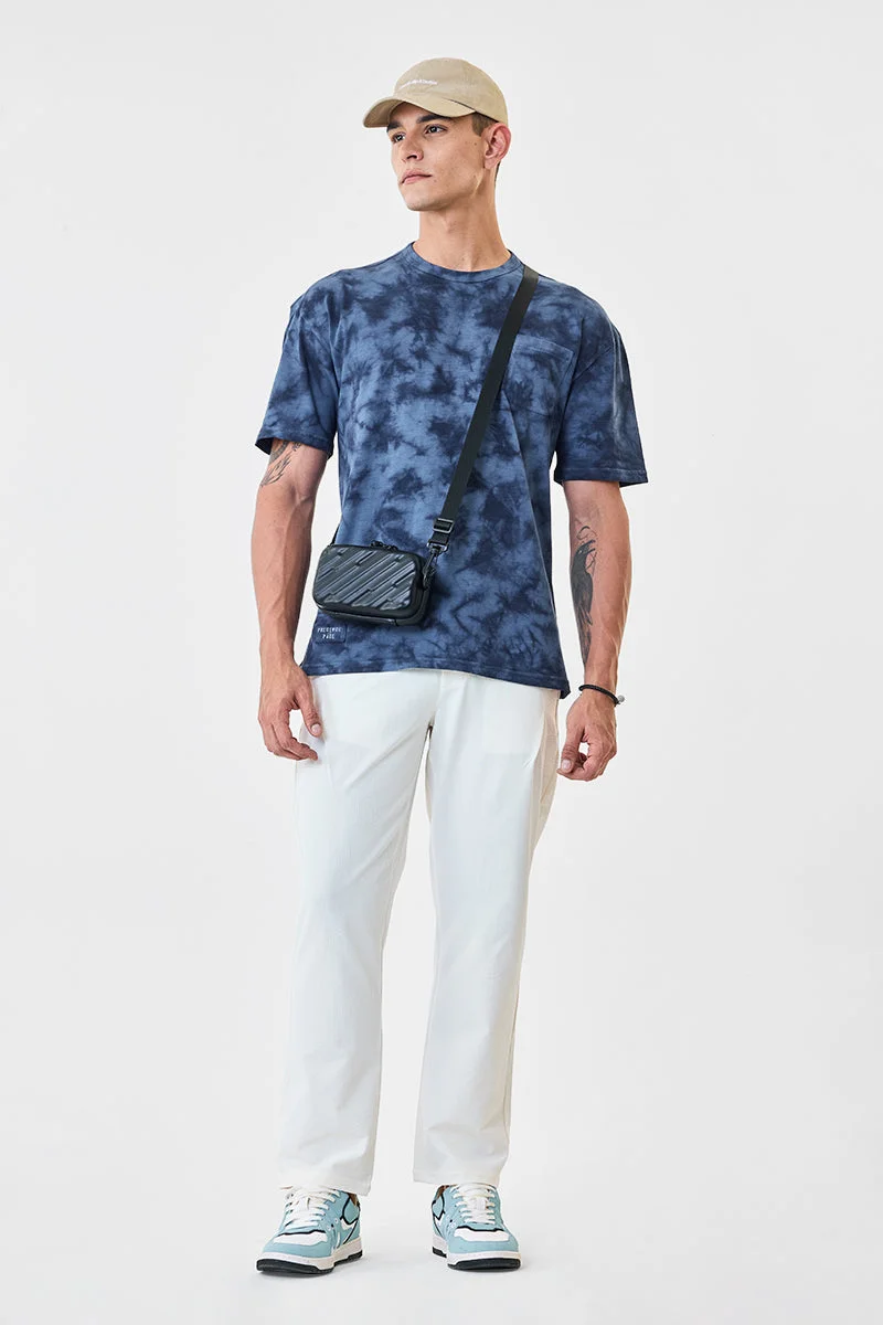 SNITCH Off White Textured Relaxed Fit Trousers for Men | Best Price UAE