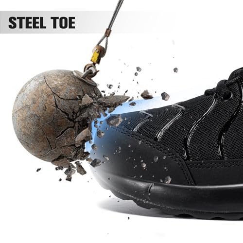 DYKHMILY Steel Toe Sneakers for Men Wide Air Cushion Work Shoes Puncture Proof Lightweight Safety Sneakers Breathable Slip Resistant Steel Toe Tennis Shoe Comfort(8.5 Wide,Black,LSE31270) - Image 3