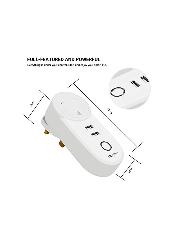 WiFi USB Smart Socket, 16A Tuya Plug with 2 USB Ports Timer Schedule Socket, Smart Life App Control Voice Remote Control Compatible with Amazon Alexa Google Assistant Siri 220V