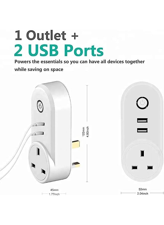 WiFi USB Smart Socket, 16A Tuya Plug with 2 USB Ports Timer Schedule Socket, Smart Life App Control Voice Remote Control Compatible with Amazon Alexa Google Assistant Siri 220V