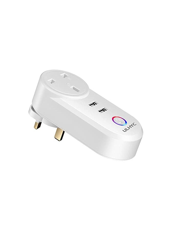 WiFi USB Smart Socket, 16A Tuya Plug with 2 USB Ports Timer Schedule Socket, Smart Life App Control Voice Remote Control Compatible with Amazon Alexa Google Assistant Siri 220V