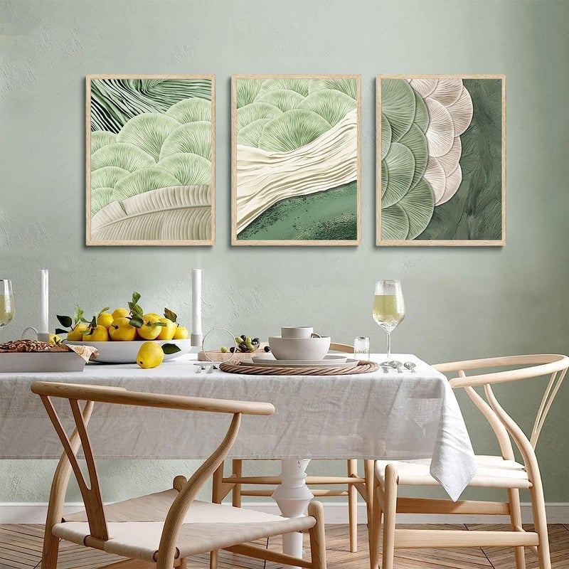 LOARTVE 3 Pieces Abstract Green Wall Art Mid Century Texture Wall Decor Posters Modern Minimalist Pictures Sage Green Ginkgo Leaf Canvas Paintings Prints for Bedroom Living Room - Image 3