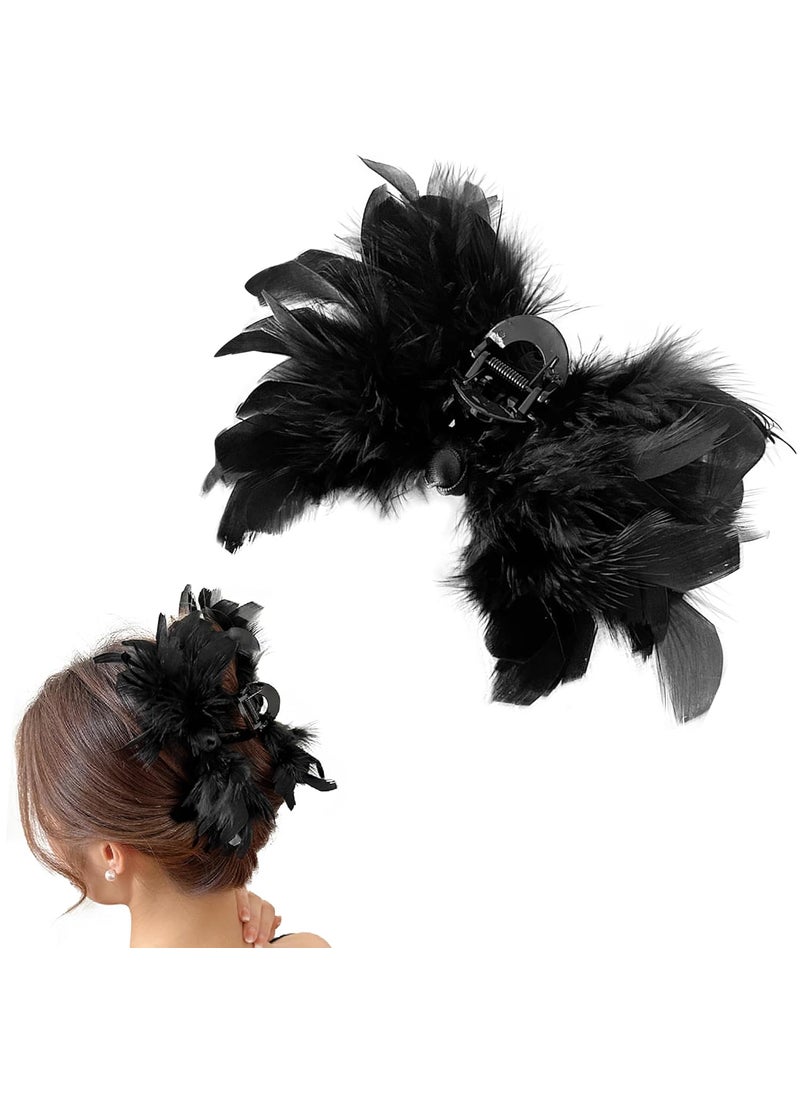 AEGYPIUS AEGYPIUS Black Feather Hair Clip 51 In Feather Clips for Hair Feather Hair Clips for Women Black Feather Clip Black Feathers for Hair Hair Feathers Clip In Black Feather Hair Piece for Women Girls 