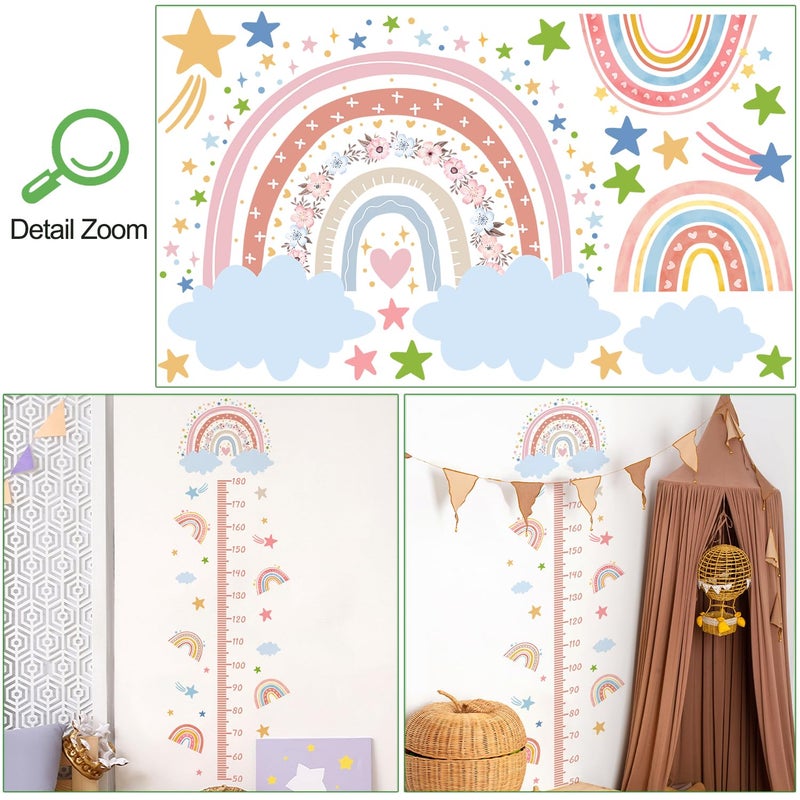 DRWSSR 3D Cartoon Height Growth Chart for Kids - Removable DIY Pink Rainbow Wall Decal Peel and Stick Stars and White Clouds Wall Art Decor for Kids Nursery, Bedroom, Bathroom - Image 3