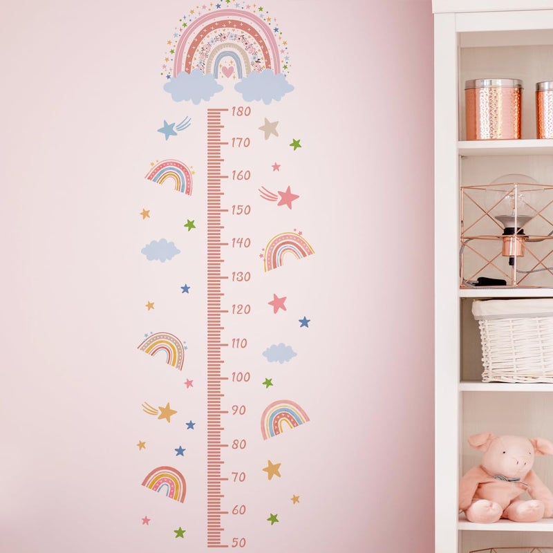 DRWSSR 3D Cartoon Height Growth Chart for Kids - Removable DIY Pink Rainbow Wall Decal Peel and Stick Stars and White Clouds Wall Art Decor for Kids Nursery, Bedroom, Bathroom - Image 5