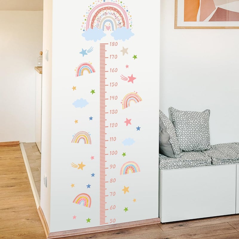 DRWSSR 3D Cartoon Height Growth Chart for Kids - Removable DIY Pink Rainbow Wall Decal Peel and Stick Stars and White Clouds Wall Art Decor for Kids Nursery, Bedroom, Bathroom - Image 4