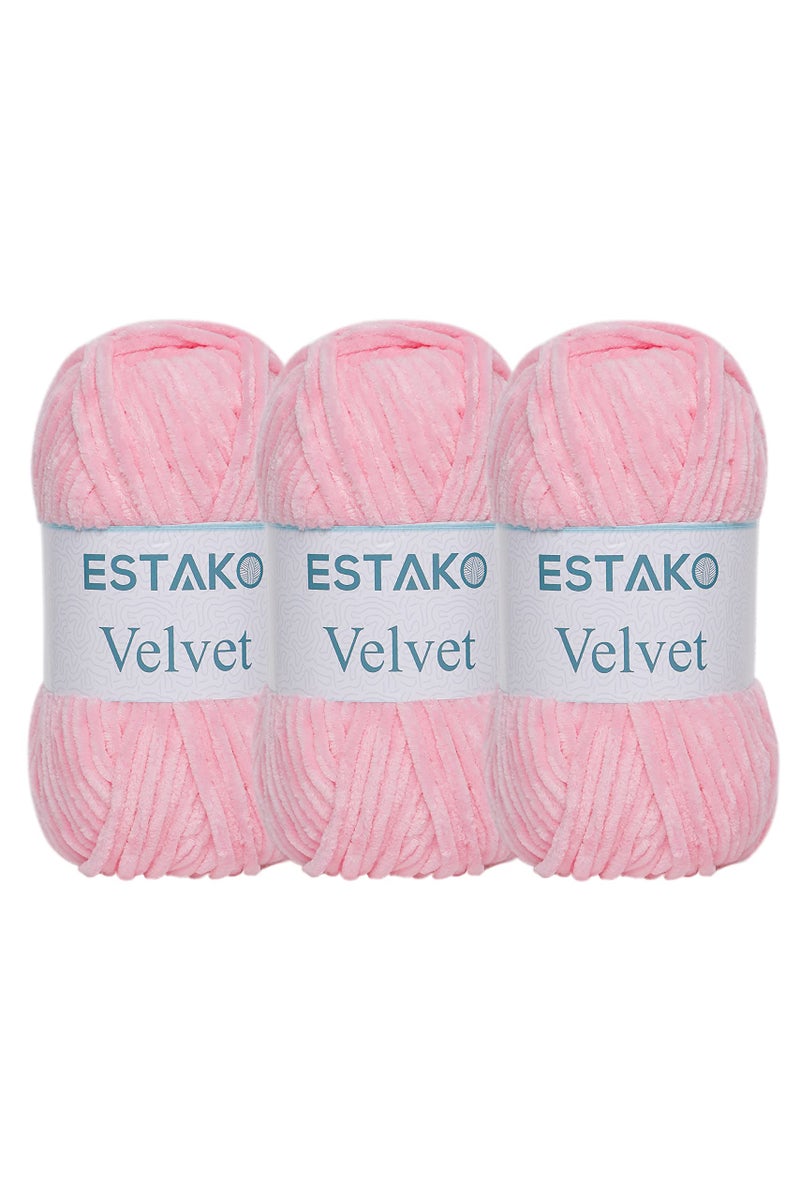 Estako Velvet 3 Skeins Pack Chenille Blanket amigurumi Yarn for Crocheting and Knitting Super Bulky 3x100 gr 3x132 yds 1310  Baby Pink