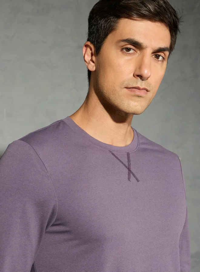 تكنوسبورت تيشيرت بأكمام طويلة وياقة دائرية من تكنوسبورت