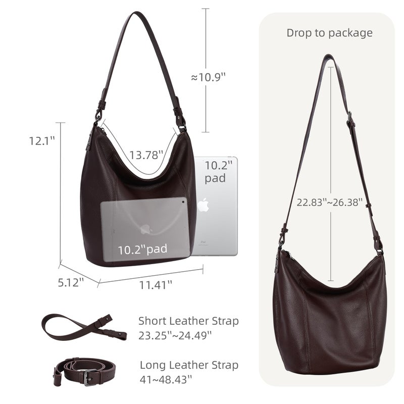 Iswee Soft Leather Hobo Bags for Women Shoulder Purses and Handbags Large Tote Bag Slouchy Crossbody Bag Pocketbooks Everyday Work Bag (Coffee) - Image 5