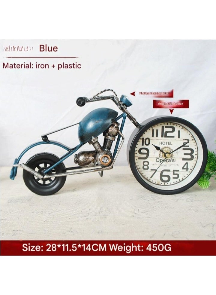 Meetion Delightful Dcor Vintage Style Motorcycle Table Top Rustic Motor Bike Table Clock Antique for Mantle Shelf Decorations Living Room (Blue)  - Image 2