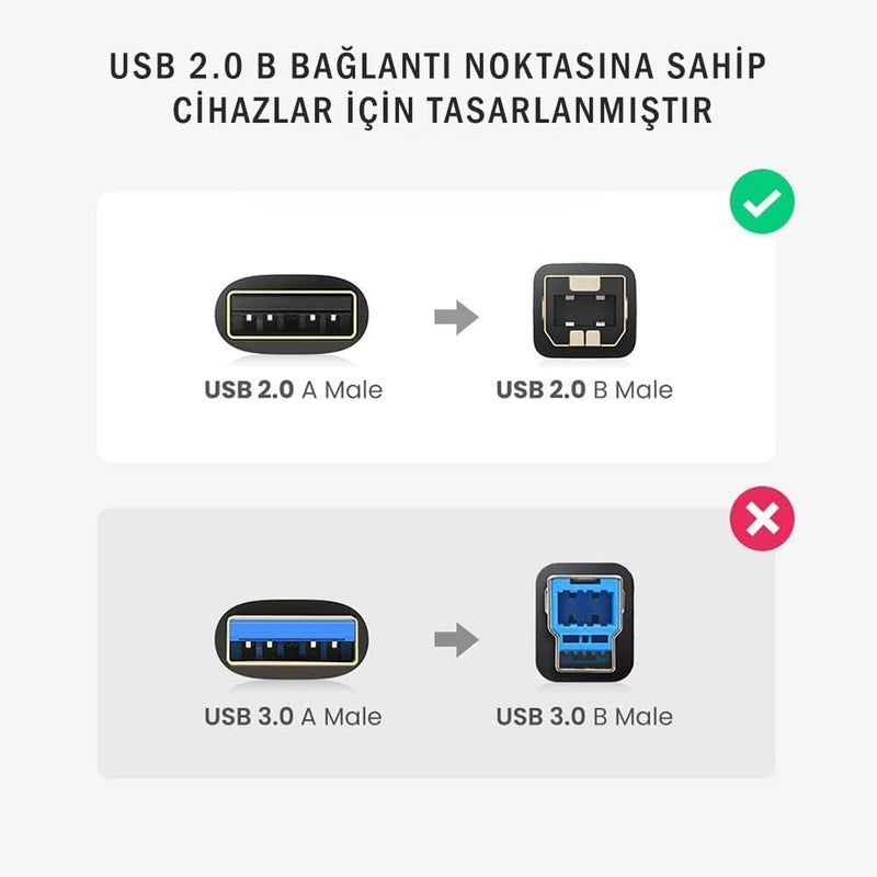 any UGREEN USB 2.0 AM to BM Print Cable 1m (Black) - 20846 - Image 2