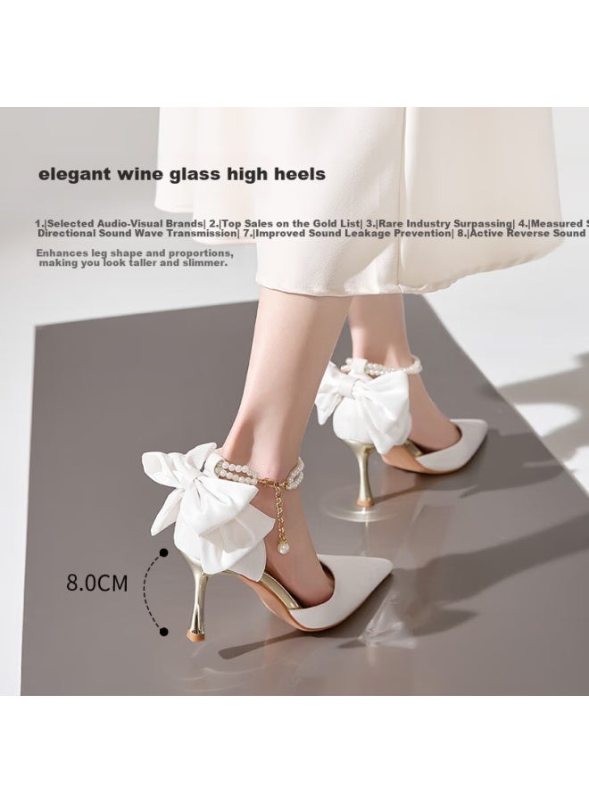 Zhr Women's Fairy Style High Heel Thin Heel Pointed Toe Single Sandals French Butterfly Shallow Shoes With Skirt Ie09 Beige Size 36 - Image 2