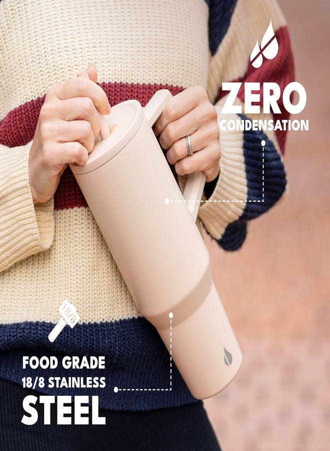 Elemental كوب تامبلر 40 أونصة مع مقبض وقشة - معزول مقاوم للتسرب من الفولاذ المقاوم للصدأ للمشروبات الساخنة والباردة - كوب قهوة للسفر مع 2 قشة وغطاء مقاوم للتسرب - 40 أونصة - بيج - Image 5