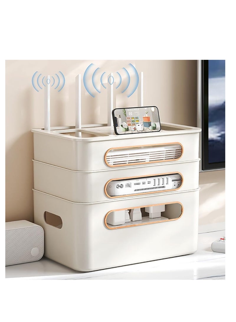 WiFi Router Storage Box，Hider Cord Management Container，Multi Function Cable Storage Box，Practical Router Box Set Top Box，for Home Office Router Cable WiFi Router (3 Layers, Apricot)  - Image 1