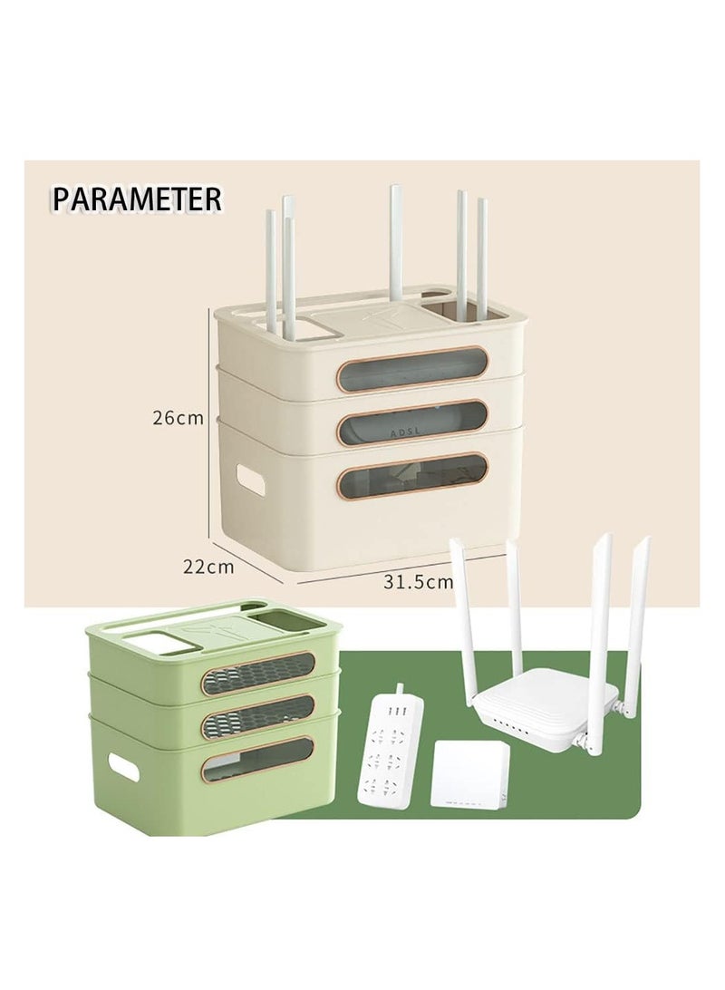 WiFi Router Storage Box，Hider Cord Management Container，Multi Function Cable Storage Box，Practical Router Box Set Top Box，for Home Office Router Cable WiFi Router (3 Layers, Apricot)  - Image 2
