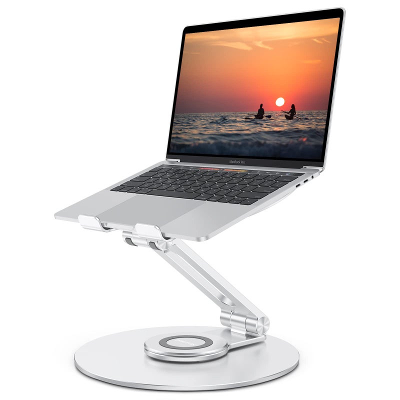 OMOTON Swivel Adjustable Laptop Stand, 360 Rotating Laptop Riser for Collaborative Work, Ergonomic Laptop Holder Compatible with MacBook Pro/Air, More Notebooks (11-16 inch), Silver - Image 1