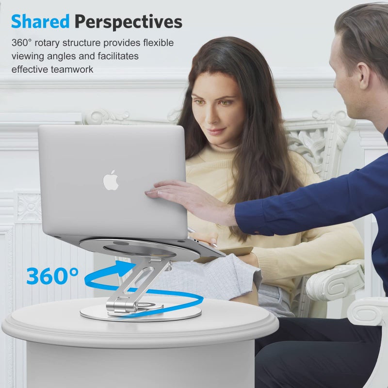 OMOTON Swivel Adjustable Laptop Stand, 360 Rotating Laptop Riser for Collaborative Work, Ergonomic Laptop Holder Compatible with MacBook Pro/Air, More Notebooks (11-16 inch), Silver - Image 4